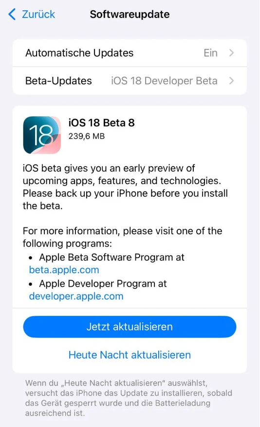 秀山苹果手机维修分享苹果 iOS / iPadOS 18 开发者预览版 Beta 8 发布 